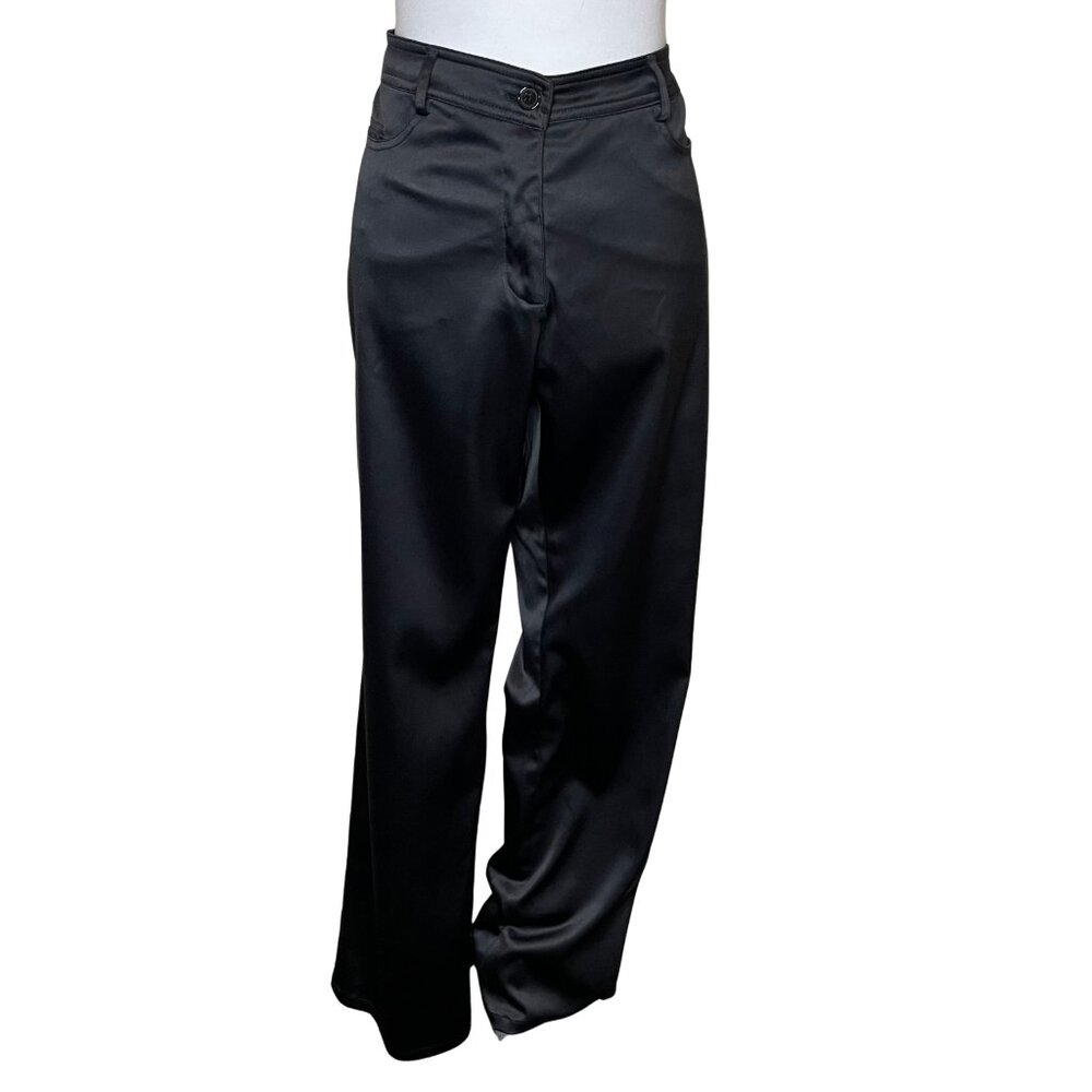 Jessica Allen Black Satin Wide Leg Trousers High Waisted Size 10 - Picture 2 of 10